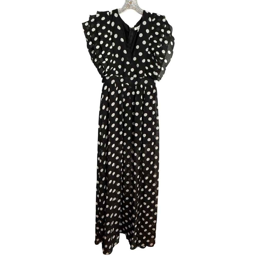 Dress Day Polka Dot Maxi Dress Women Medium Black White Ruffle Sleeve Wedding